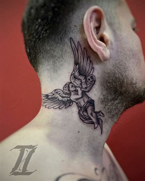 neck angel tattoo|angel neck tattoos for men.